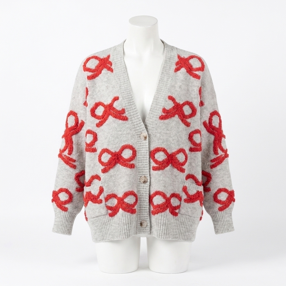 NEW BUCKETLIST women's bows & bliss cardigan in gray